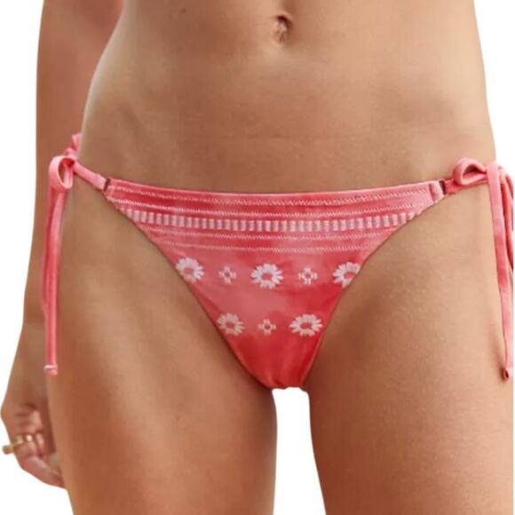 NWT Aerie Daisy Embroidered Tie Side Cheeky Bikini Bottom M Pink Swim - Picture 1 of 7